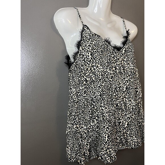 Mi Ami Tank Top Womens Small Black White Leopard Print Lace Cami Shirt - Picture 2 of 7